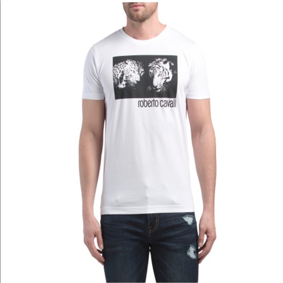 Roberto Cavalli Men’s Graphic White Tee Size XL NWT - Picture 1 of 10